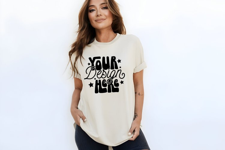Ivory Comfort Colors 1717 T-Shirt Mockup, Comfort Colors example image 1