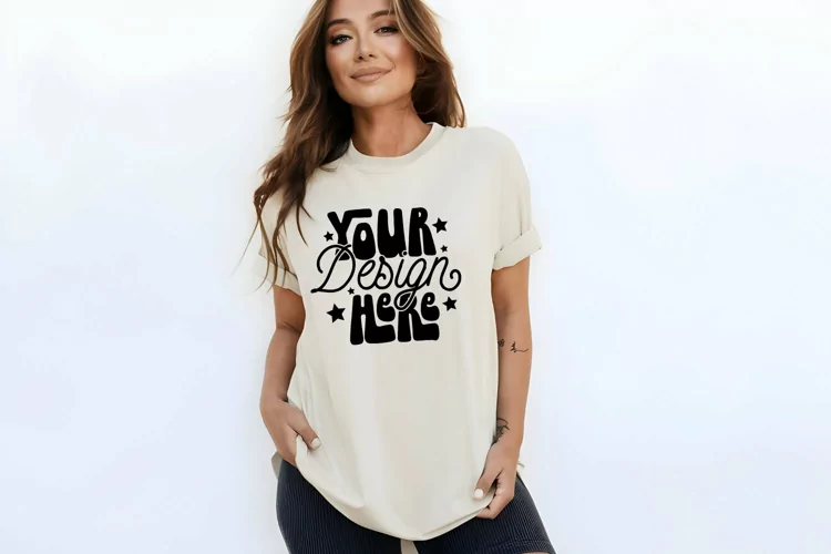 Ivory Comfort Colors 1717 T-Shirt Mockup, Comfort Colors