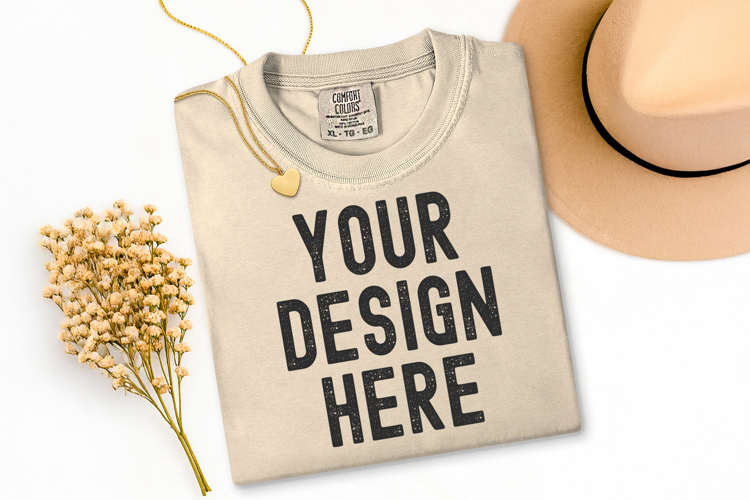 Comfort Colors C1717 Ivory Shirt Mockup, Flat Lay Mockup
