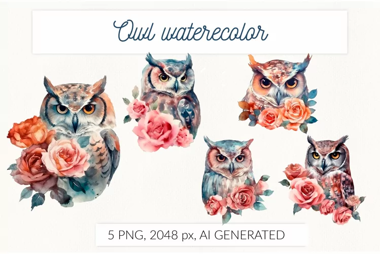 Cute realistic owl watercolor PNG sublimation