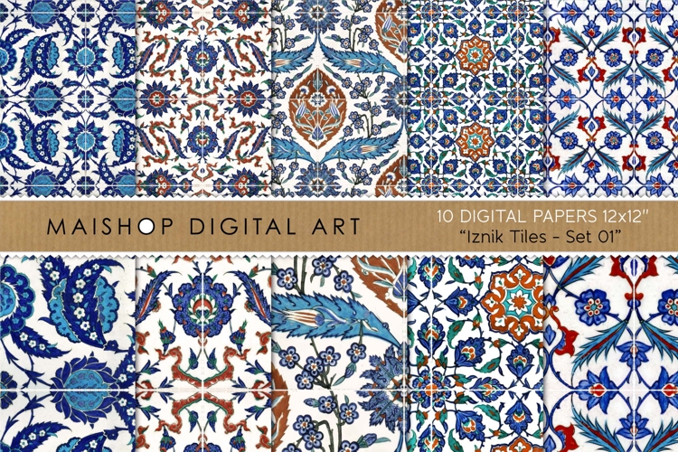 Iznik Tiles Turkish Floral Patterns example image 1
