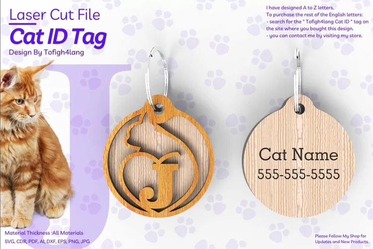 J | Cat ID Tag | Cat ID Tag Slide On Collar| laser cut | SVG