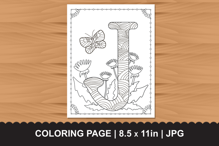 Letter J Coloring Page with Butterflies and Flowers