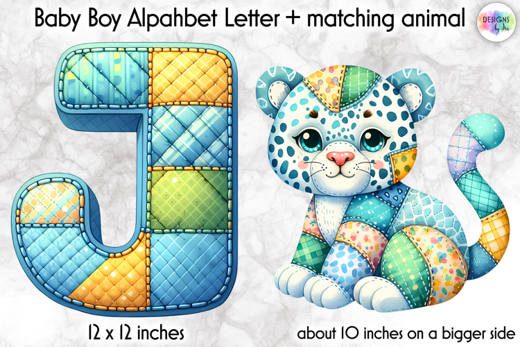Cute Patchwork Baby Alphabet and Baby Animals PNG, Monogram