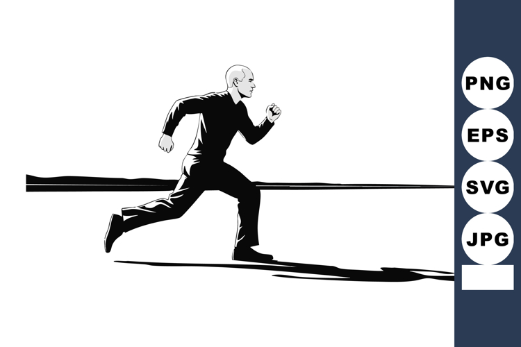 Businessman running fast in black suit and shoes with briefc