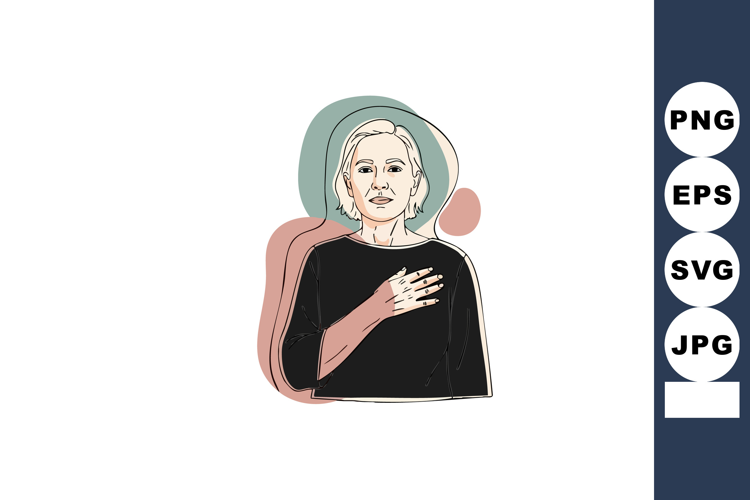 Elderly woman with hand on chest expressing emotion in moder