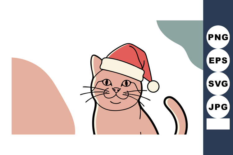 Cute cat wearing red Santa hat festive Christmas holiday cel example image 1