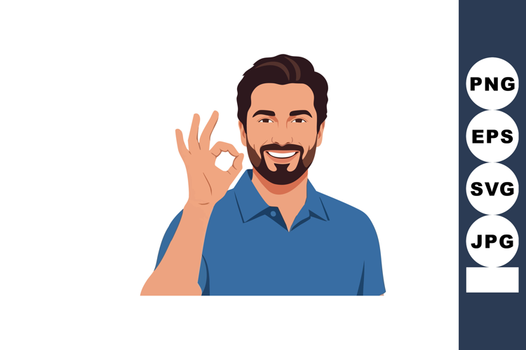 Man showing okay gesture with beard and blue shirt smiling f