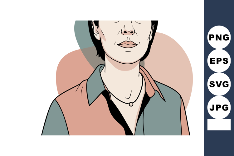 Portrait of woman in casual shirt with necklace minimal vect