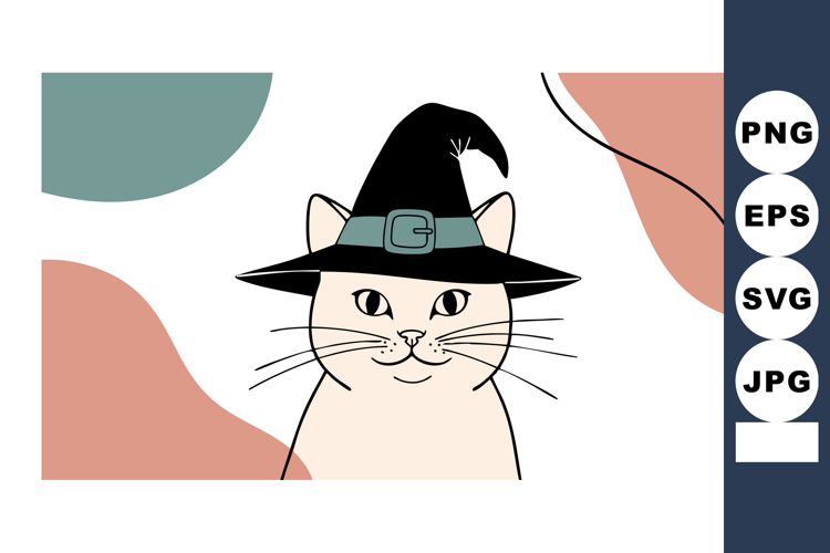 Cat wearing witch hat Halloween theme vector illustration wi