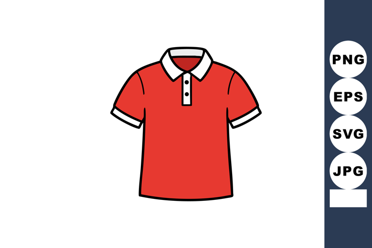 Red polo shirt with white collar and sleeve cuffs simple clo example image 1