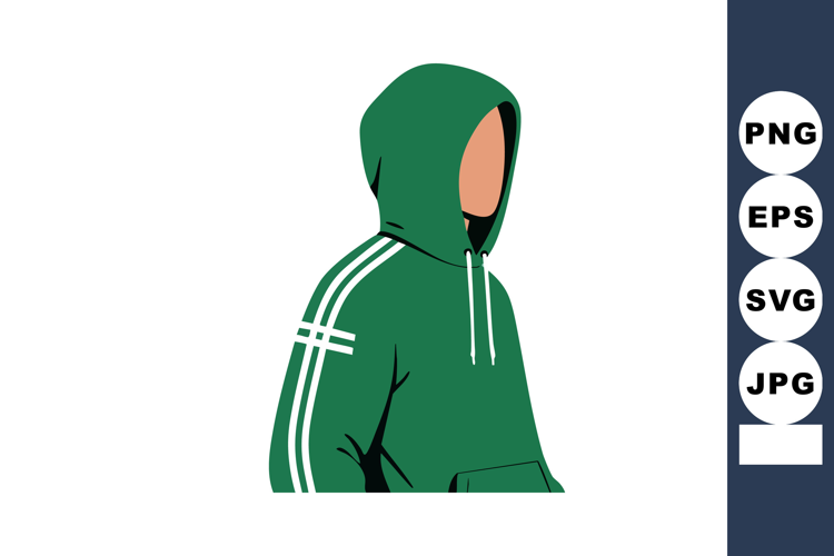 Person wearing green hooded sweatshirt with white stripes ca