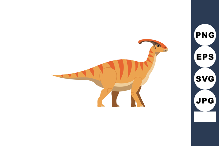Parasaurolophus dinosaur with orange stripes walking prehist