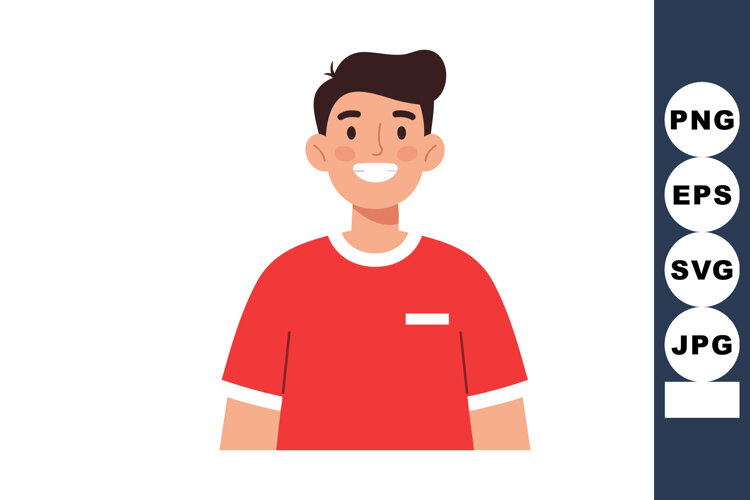 Smiling young man with short dark hair wearing red t-shirt c example image 1