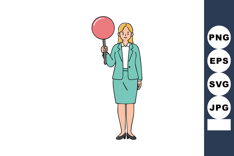 Businesswoman holding red signboard in turquoise suit vector