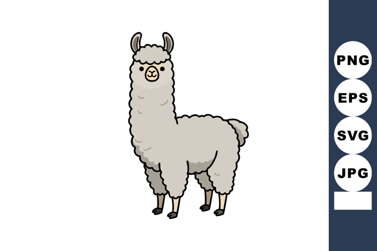 Cute fluffy alpaca standing furry animal vector illustration