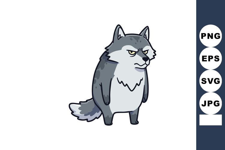 Gray wolf cartoon character with serious expression in vecto example image 1