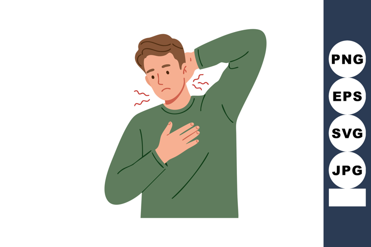 Man experiencing chest and neck pain with concerned expressi