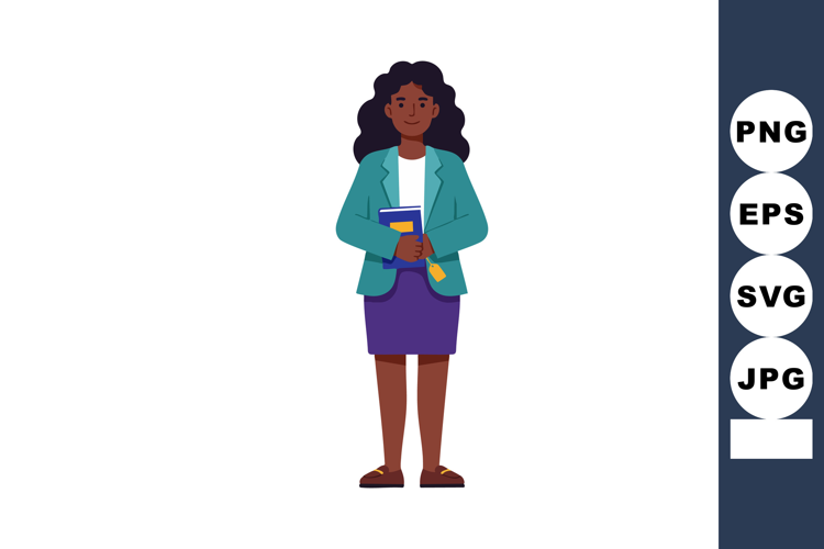 Professional businesswoman holding books in teal jacket and