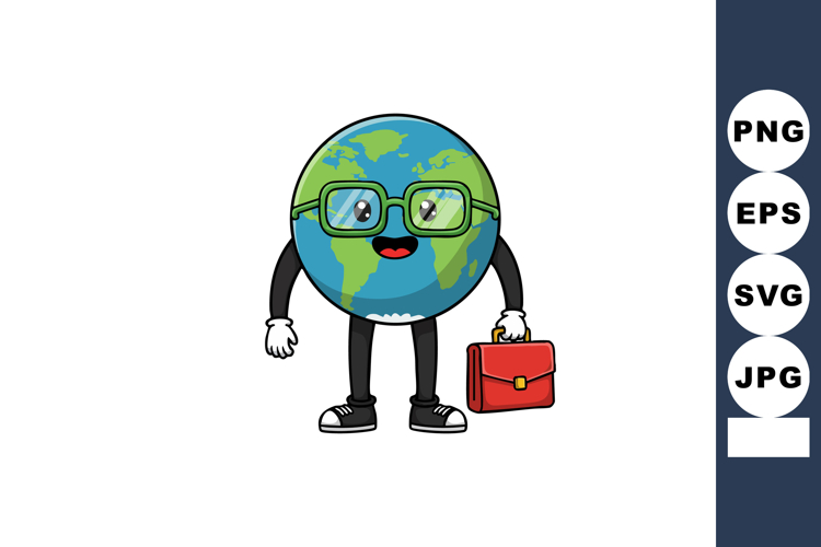 Earth globe character with glasses holding briefcase vector