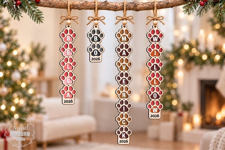 Personalized Dog Paw Ornament SVG Vertical Pet Name Ornament example image 1