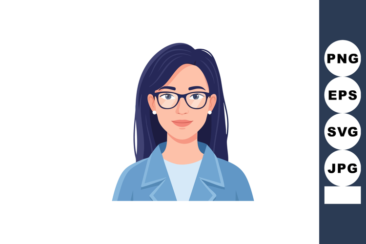 Professional woman with glasses wearing blue blazer and whit