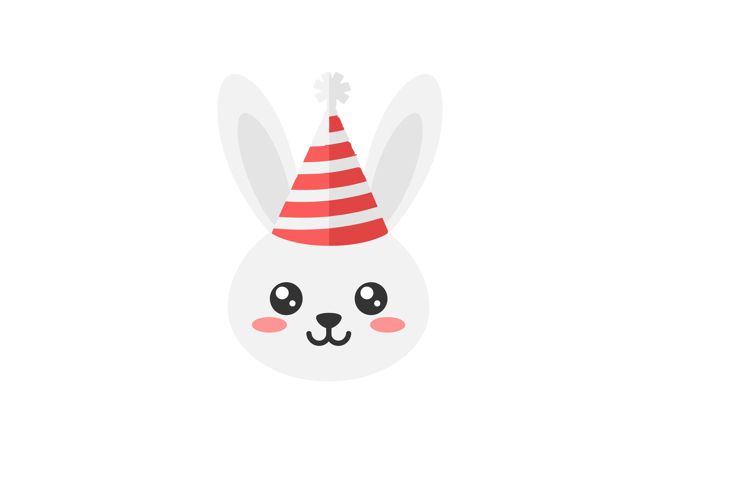 Adorable white rabbit wearing a red striped party hat in fla