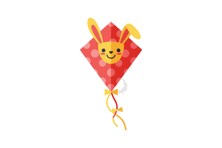 Colorful rabbit-shaped kite design in flat style showcasing