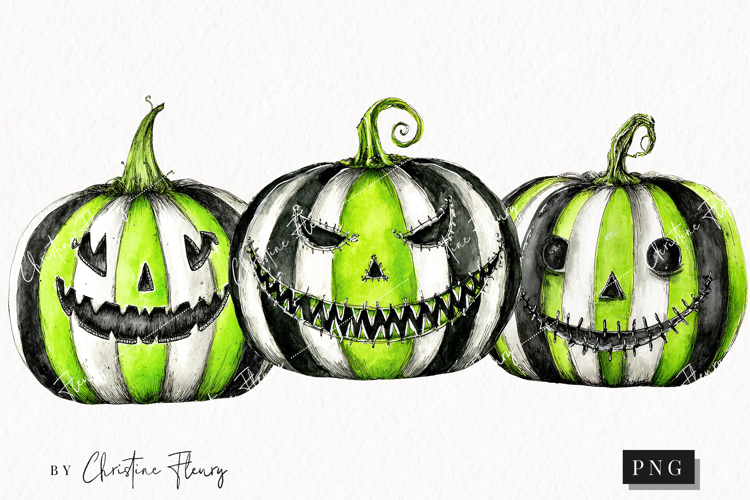 Whimsical Green Jack O Lanterns | Halloween Png