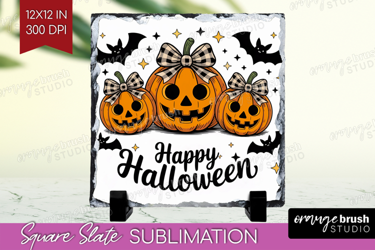 Jack-o-Lantern Halloween Slate PNG Spooky Season Square