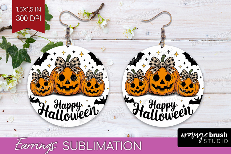 Jack-o-Lantern Halloween Round Earrings Spooky Season PNG