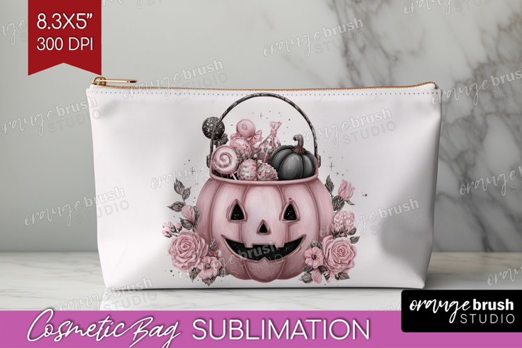 Jack-o-Lantern Cute Cosmetic Bag Pink Halloween Makeup Bag