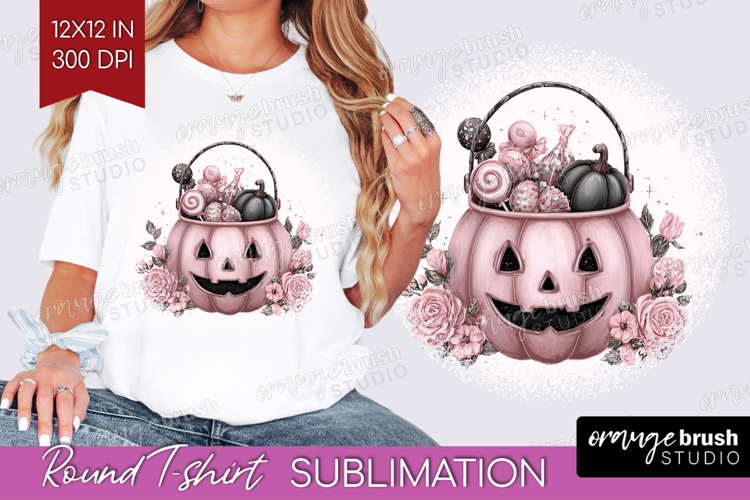 Jack-o-Lantern Cute Round Tshirt Background Pink Halloween