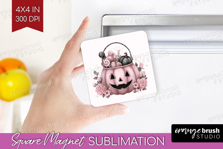 Jack-o-Lantern Cute Magnet Sublimation Pink Halloween Square