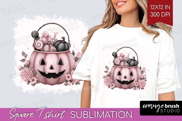 Jack-o-Lantern Cute Square Tshirt Background Pink Halloween