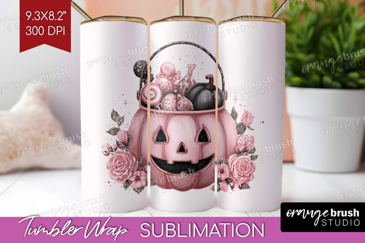 Jack-o-Lantern Cute Tumbler Wrap Pink Halloween Tumbler PNG