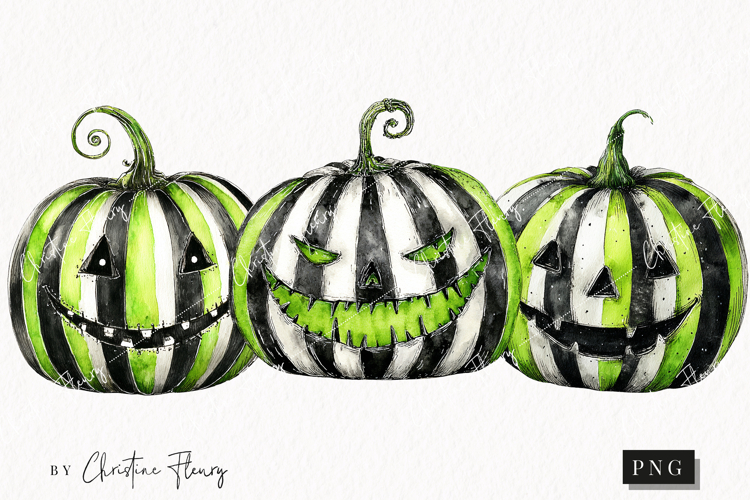 Whimsical Green Jack O Lanterns | Halloween Png