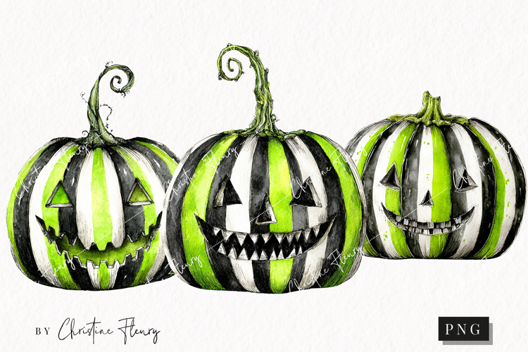 Whimsical Green Jack O Lanterns | Halloween Png