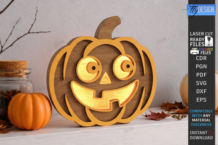Jack o Lantern Candle Holder Laser Cut | Halloween Pumpkin example image 1