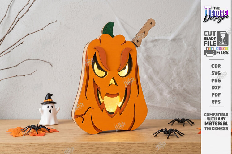 Jack O Lantern Candle Holder Laser Cut | Halloween Pumpkin example image 1
