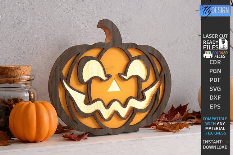 Jack o Lantern Candle Holder Laser Cut | Halloween Pumpkin example image 1