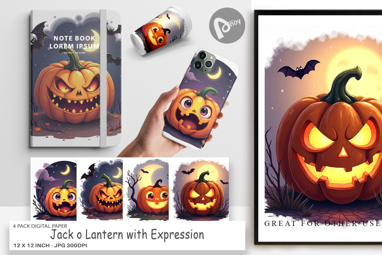 Digital Paper Halloween Jack Lantern