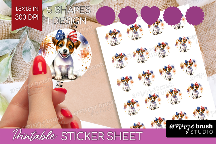 Jack Russell Terrier Dog Round Sticker Patriotic Dog Sticker