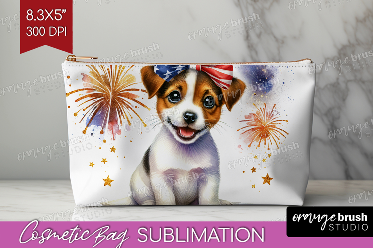 Jack Russell Terrier Dog Cosmetic Bag Patriotic Dog Makeup