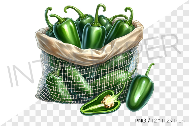 Jalapenos in Mesh Net Bag PNG Vegetable Clipart Spicy Illust