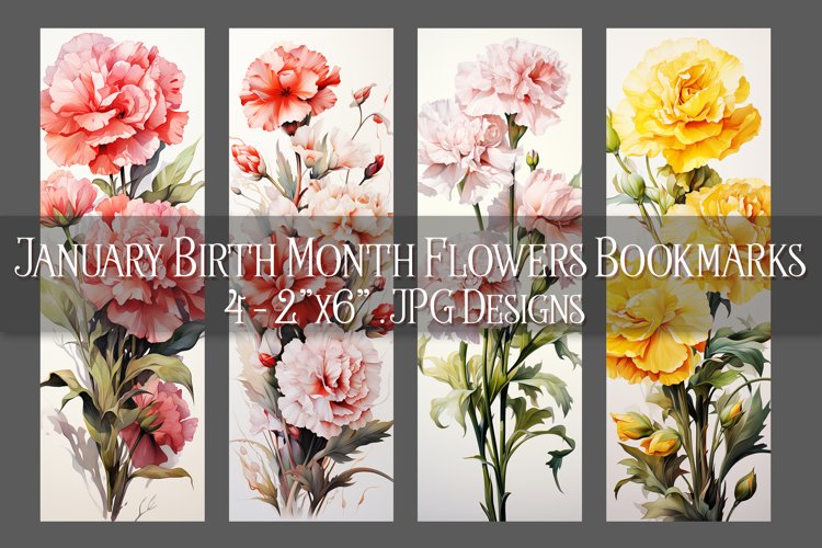 Floral Bookmark, January Bookmark, Carnations Bookmarks, s1