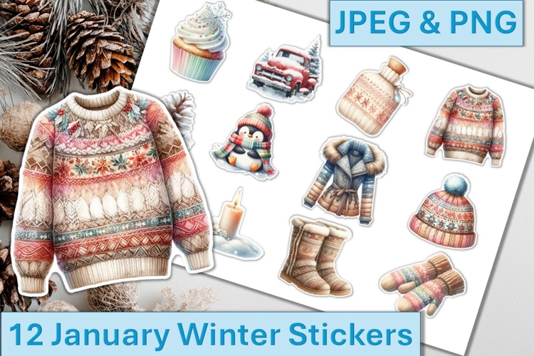 12 January Winter Stickers PNGs and JPEG