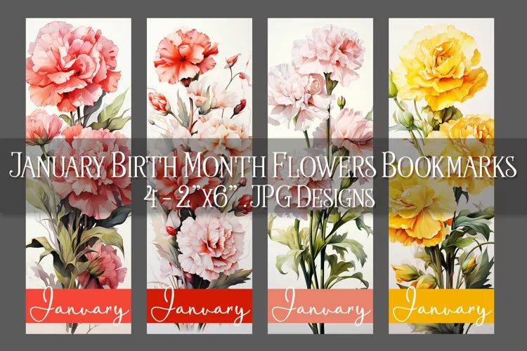 Floral Bookmark, January Bookmark, Carnations Bookmarks, s2