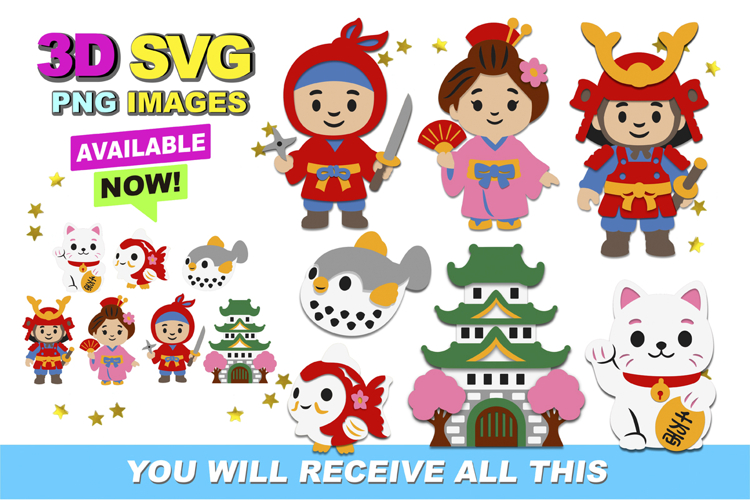 Japan Elements 3D SVG and Clipart