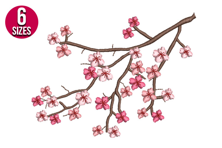 Japanese Cherry Branch Machine Embroidery Design - 6 sizes example image 1